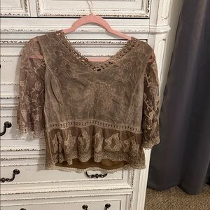Ultra Pink Lace Blouse - Brown